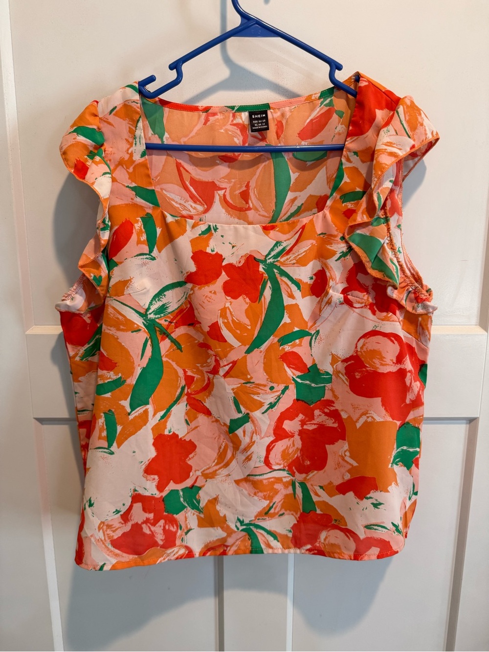 SHEIN Floral Ruffle Shoulder Camisole - Pink Orange Green